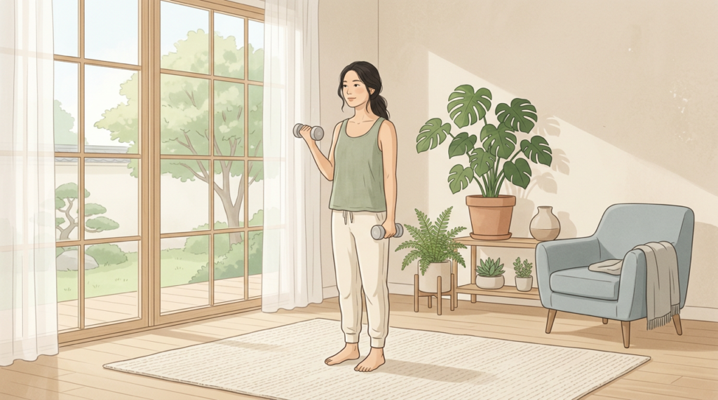 子育て中も筋トレを続けて健康を整えるイメージ